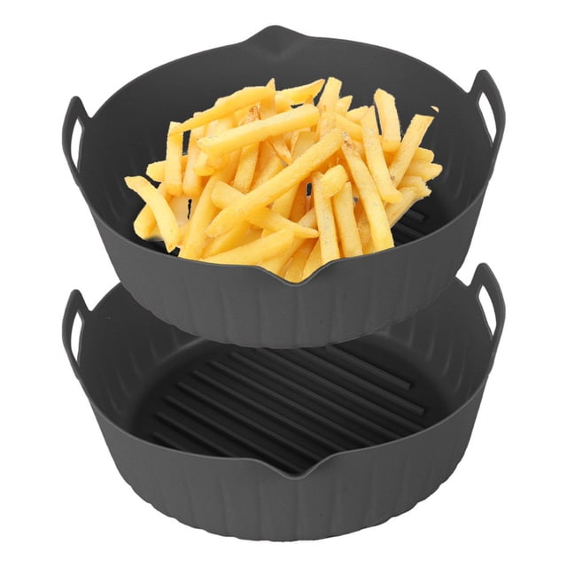 2 Pcs Casserole en Silicone pour Friteuse à Air Chaud, Doublure Réutilisable pour Friteuse à Air, Panier Résistant à la Chaleur, Moule de Cuisson 7,87 Pouces avec Poignée, Accessoires pour Friteuse à Air, Doublures pour Four et Micro-Ondes