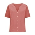 thumbnail image 2 of Bovemsi Women's Fashionable Casual V Neck Short Sleeved Cotton and Linen Top Shirt, Pink Women's Summer Shirts, S, 2 of 4