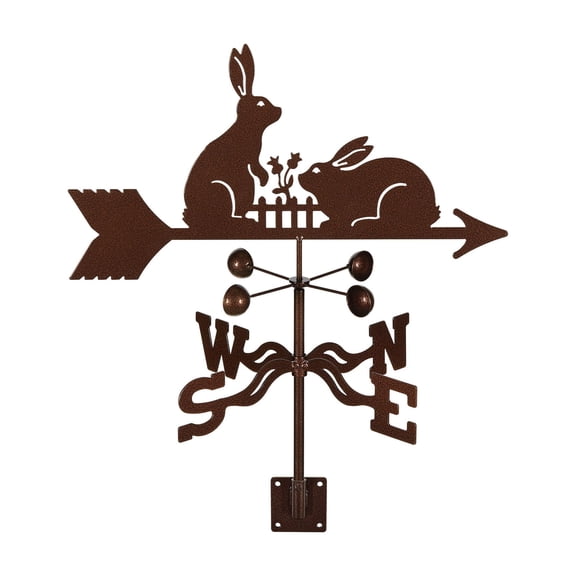 EZ Vane Rabbits with Fence Weathervane | Post Mount | 14 Gauge Steel | Sealed Ball Bearings | Home or Garden