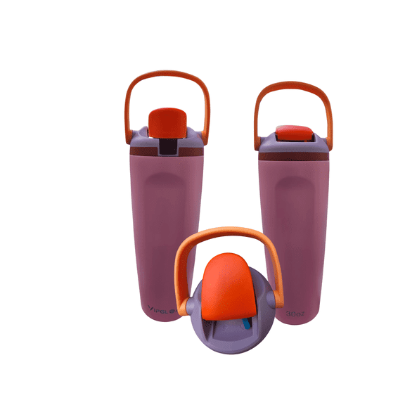 30oz Thermal Insulated Stainless Steel Water Bottle with Straw and Handle, BPA-Free, Leak-Proof, Hot & Cold Travel Tumbler- Pink