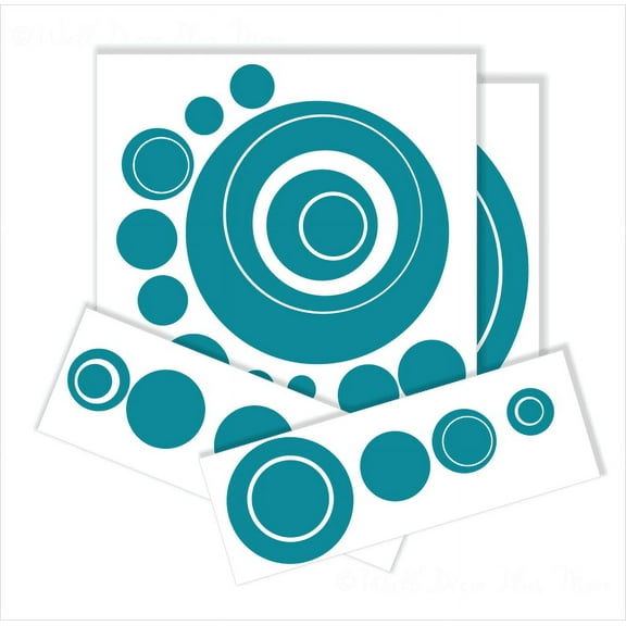 Wall Decor Plus More WDPM257 Wall Vinyl Sticker Decal Circles, Rings, Dots 25 pc 11in Large Home Decor, Teal