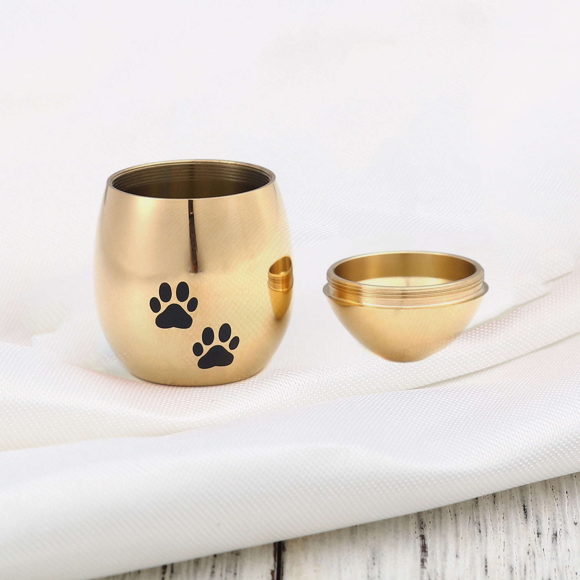 Handcrafted Waterproof Stainless Steel Small Gold Pet Cremation Urn for Ashes Holder Dog Paw Print Memorial Ash Container Keepsake with Free Gift Pouch