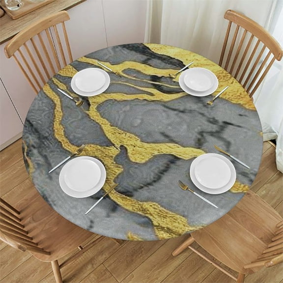 Fitted Tablecloth Round with Elastic Edged, Wipe Clean Table Cover for Outdoor Indoor Patio Kitchen