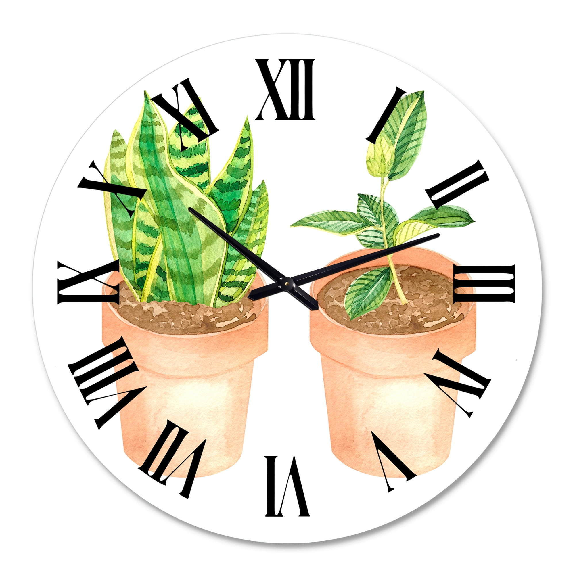 Designart 'Sansevieria & Ficus Indoor Green Home House Plants' Traditional Wall Clock