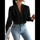 thumbnail image 1 of Blusas de Trabajo para Mujer, Blusas de Larga, Blusas de Oficina con Cuello en V, Blusas de para Mujer Negro L, 1 of 10