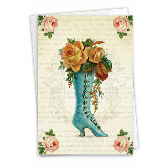 NobleWorks Thank You Greeting Card with 5 x 7 Inch Envelope (1 Card) Floral Shoes - Boot
