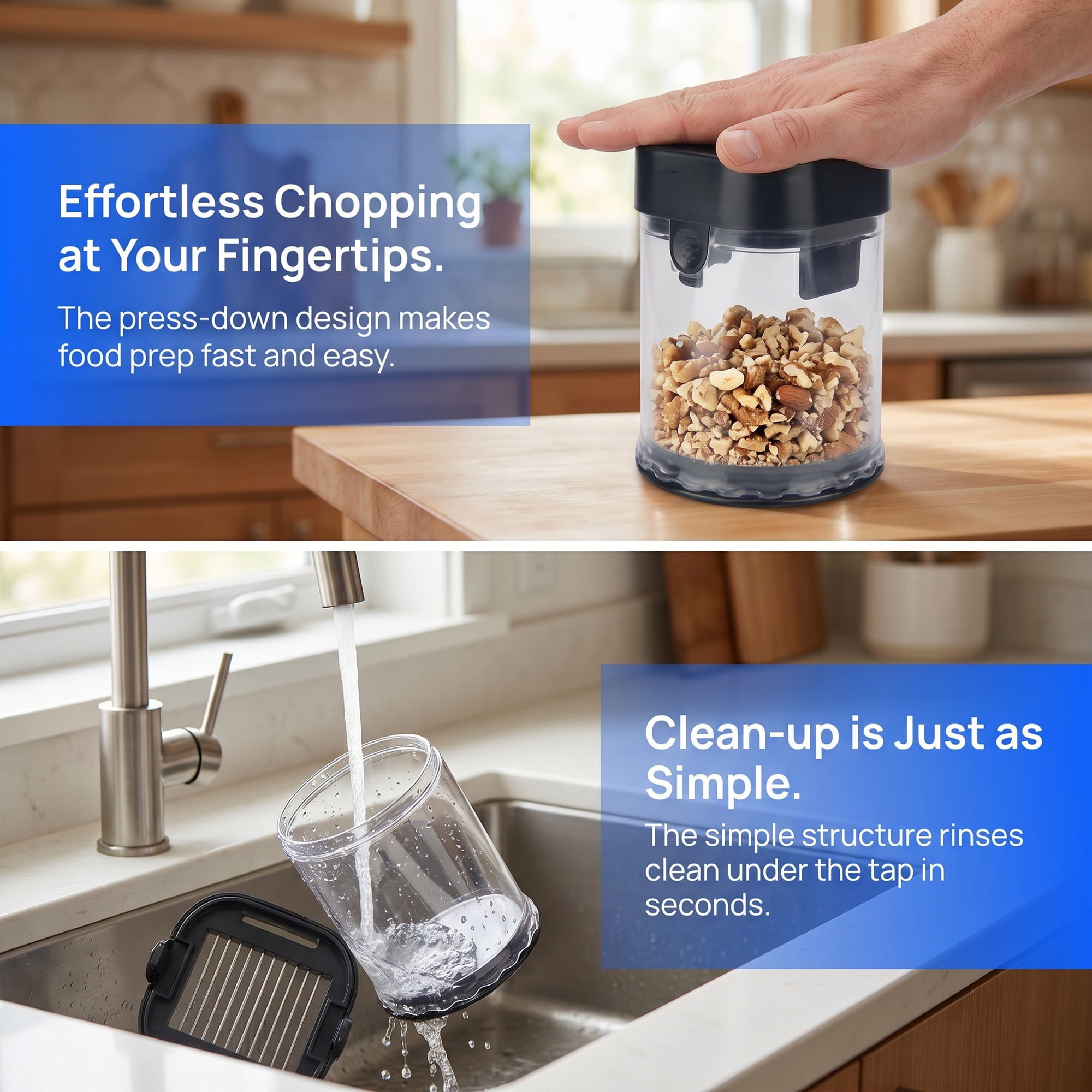 Unique Bargains Vegetable Chopper Manual Food Processor Blue Lid Garlic Slicer Black