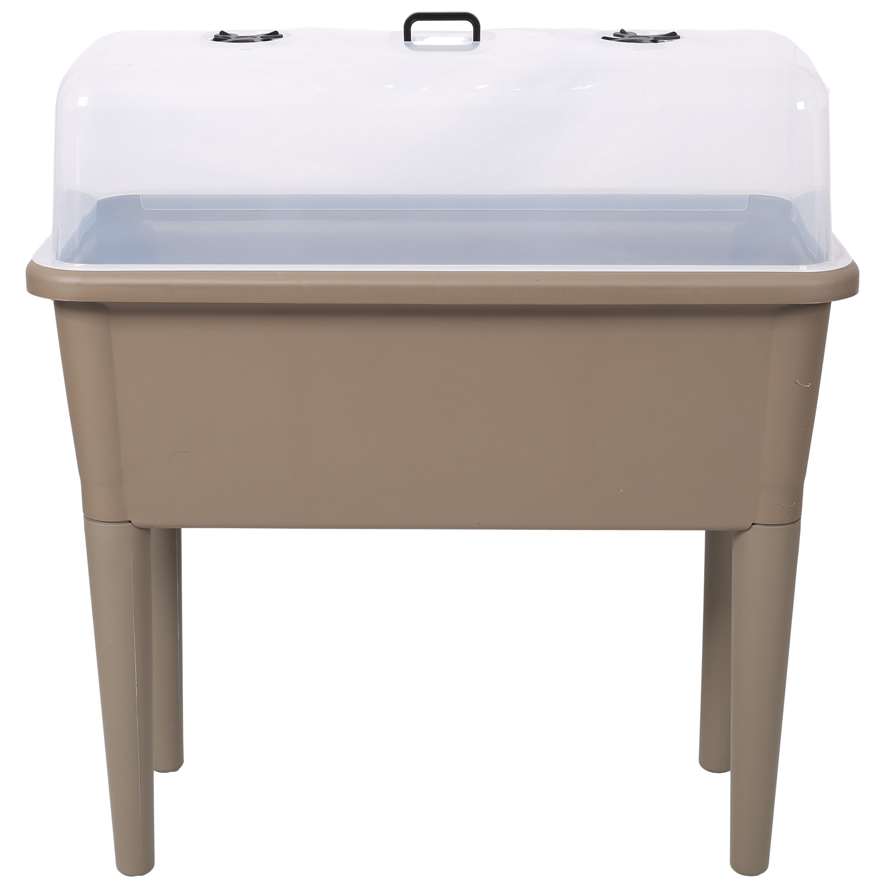 2PCS Light Brown Self-Watering Raised Garden Bed, Elevated Planter Box with Ventilated Transparent Greenhouse Lid & Removable Legs for Vegetables and Flowers