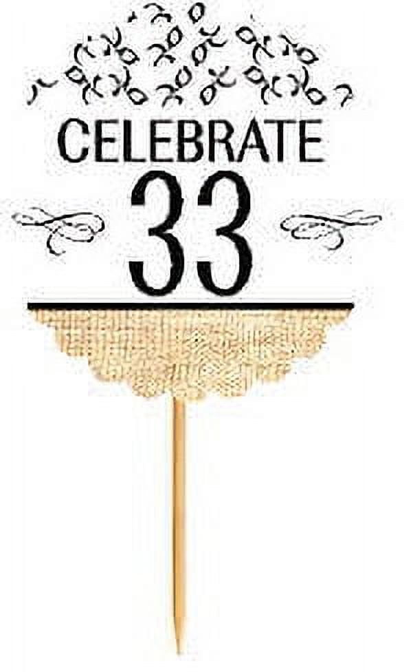 33rd Birthday / Anniversary Novelty Burlap Cupcake Decoration Picks -12pack