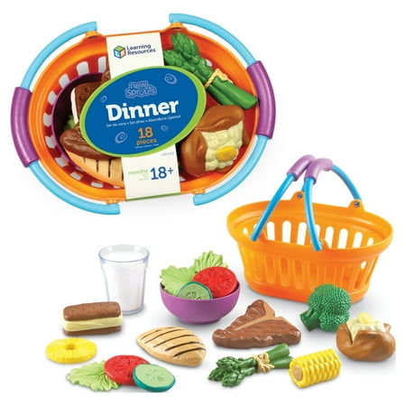 UPC: 0765023097320 | Learning Resources New Sprouts Dinner Basket Playset – 18 Pieces Boys and Girls Ages 18mons+ Food Play Set Pretend Play for Toddlers