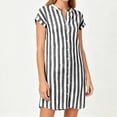 thumbnail image 6 of Iyufng Casual Dresses for Women Summer V-Neck Striped Short Sleeve Button Down Dress, 6 of 8