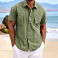 thumbnail image 5 of Bpyeka Men's Big & Tall Casual Two-Piece Matching Set, Button Down Collar Short Sleeve Shirt & Drawstring Cargo Shorts, Multi-Pocket Workwear Outfit, 3XL-5XL, 5 of 9