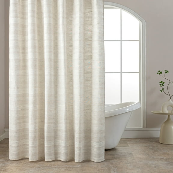 Sleep Zone Jacquard Waffle Shower Curtain, Hotel Textured Linen-Look Waterproof Curtains for Bathroom and Bathtubs, 72" x 72" Ivory White