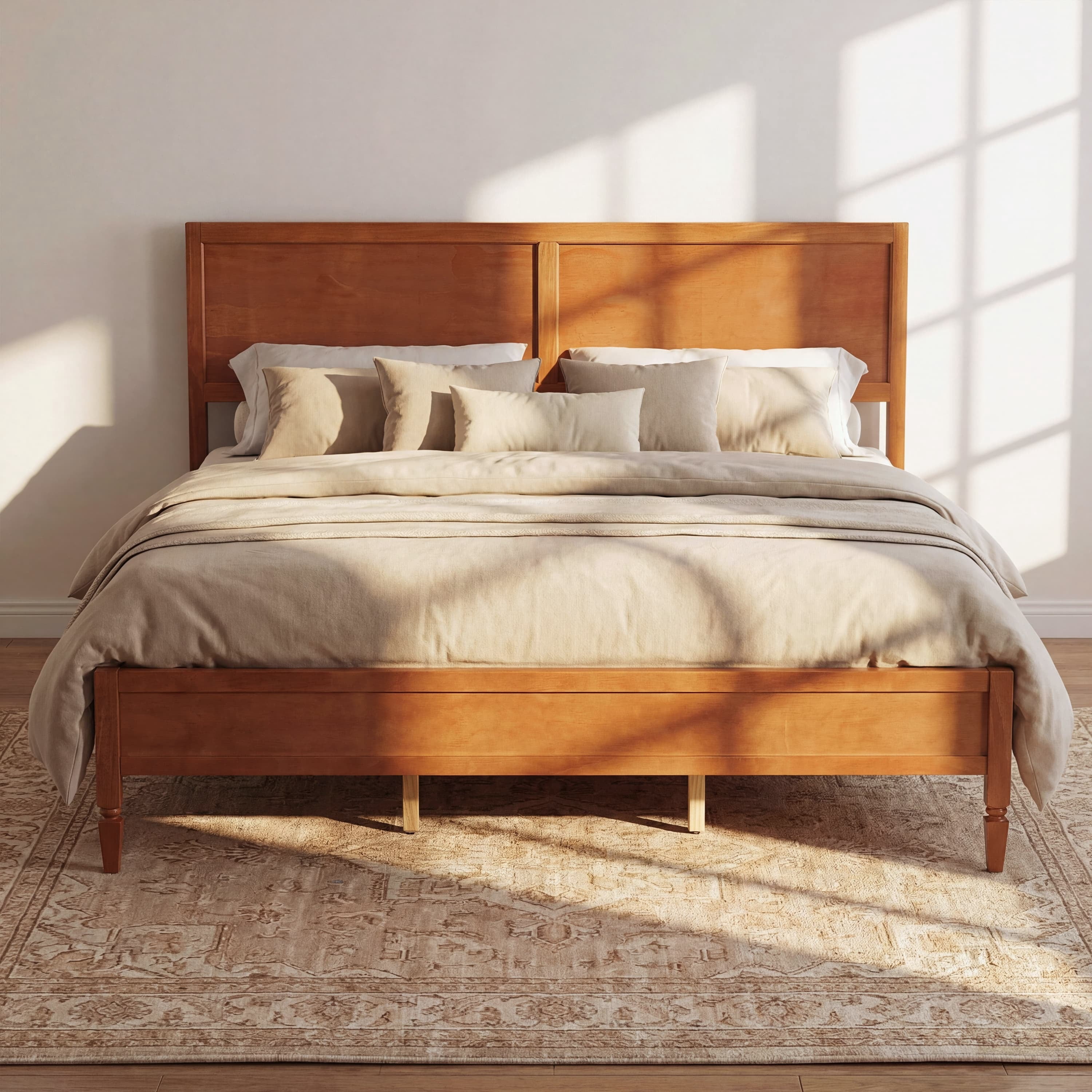 Euroco Wood King Size Platform Bed with Panel Headboard, No Box Spring Needed, Brown
