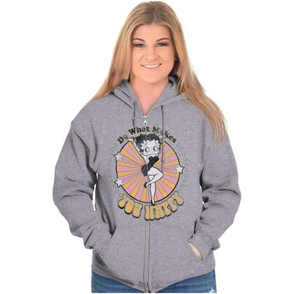 Retro Betty Boop What Makes You Happy Zip Hoodie Sweatshirt Women Brisco Brands S