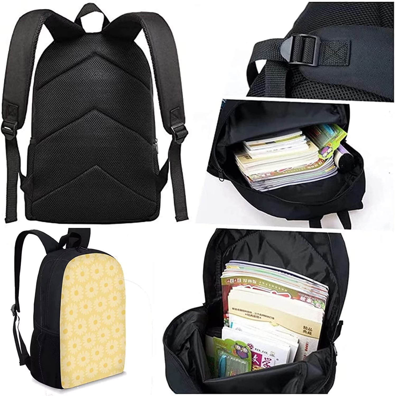 Pzuqiu Black Heart Corgi Paw Backpack with Lunch Box Girls Book