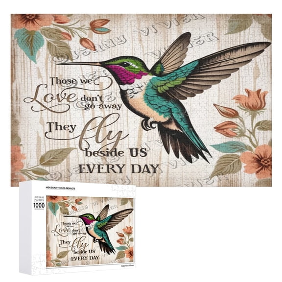 Hummingbird Those We Love Don't Go Away They Fly Beside Us Every Day 1000 Piece Jigsaw Puzzle for Adults,1000 pc Large Piece Jigsaw,Fun Challenging Brain Exercise Family Game