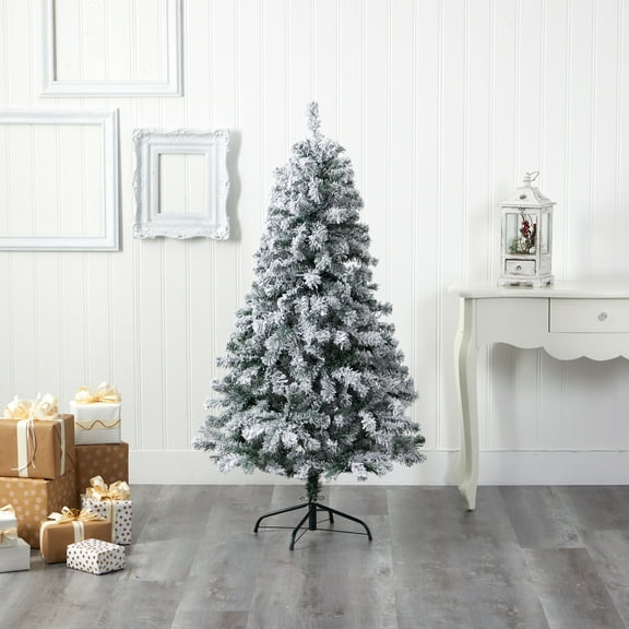 Nearly Natural Assorted Colors Flocked Spruce Christmas Tree, 5'