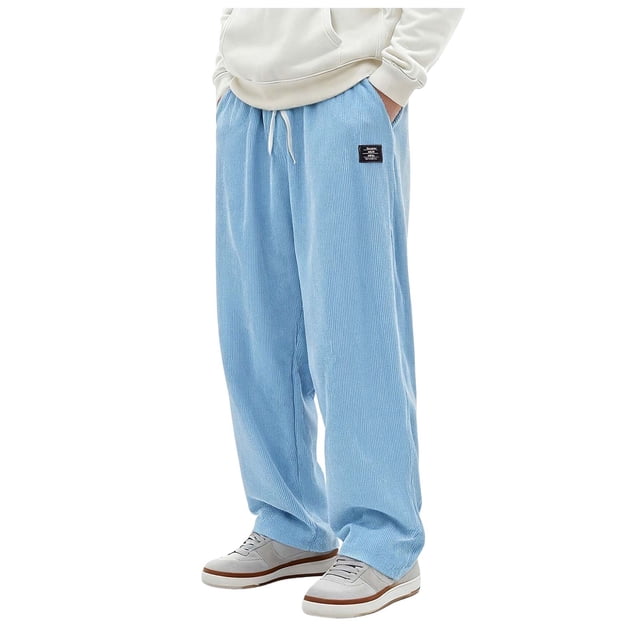Ketyyh-chn99 Men's Outdoor Casual Cargo Work Cotton Pants Men's Corduroy Pants Solid Corduroy Rope Pants With Drawstring Waist Straight Pants Size for 2XL,Blue