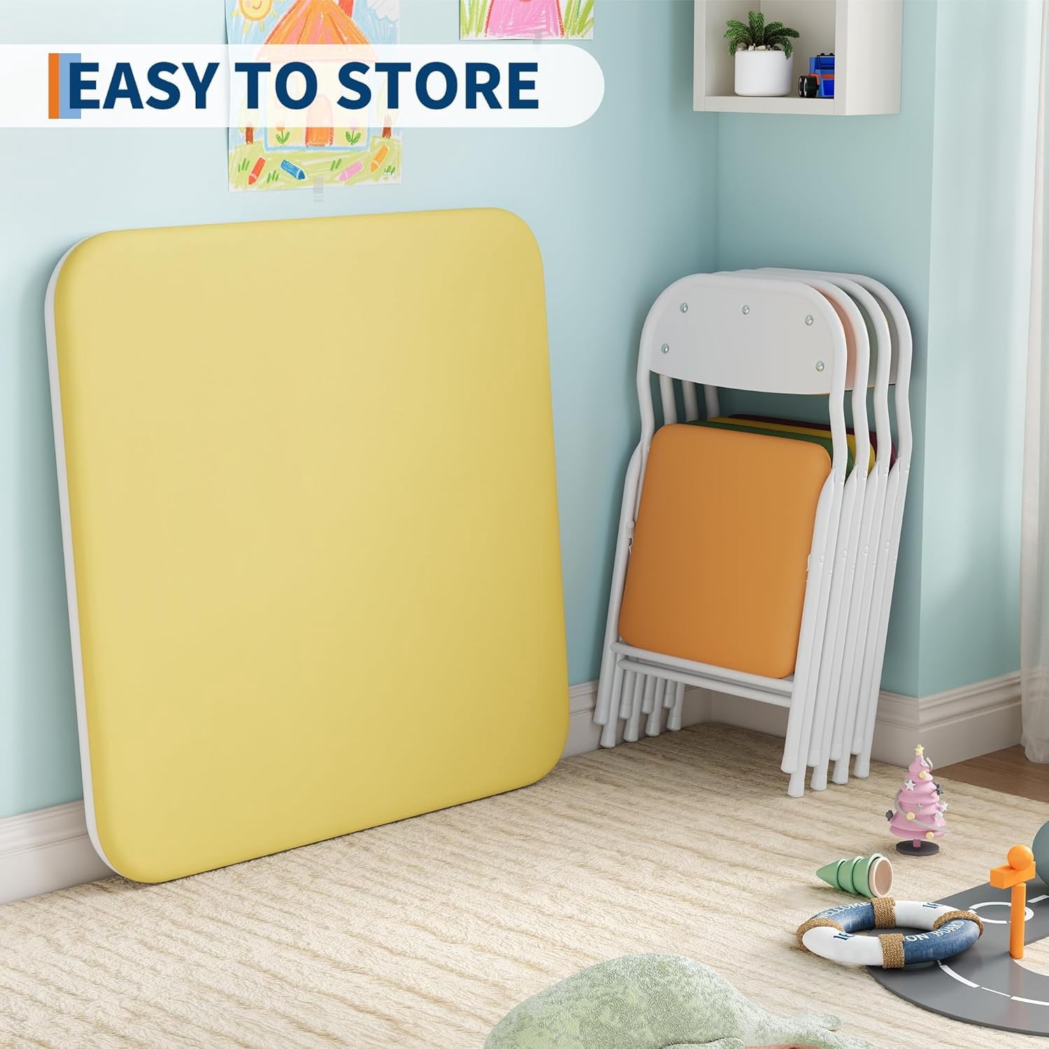 3/5 Piece Kids Folding Table and Chairs Set, Toddlers Boys Girls Games Table and Chairs Set, Activity Table and Chairs Set for Dining Room,Daycare,Classrooms