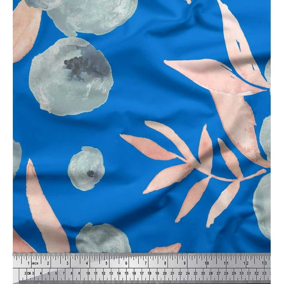Soimoi Cotton Duck Fabric Flower & Leaves Watercolor Printed Fabric 1 Yard 42 Inch Wide