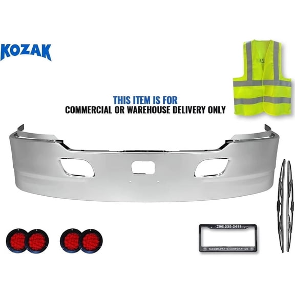 Kozak Semi Truck 17" Aero Style Chrome Bumper Without Fog Light Holes Compatible with T680 2013-2021