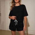 thumbnail image 2 of Zynoxe Womens Two Piece Outfits Fashion 2026 Drawstring Elastic Waist Shorts and Short Sleeve Top Solid Color Summer Lounge Sets with Pockets Black S, 2 of 7