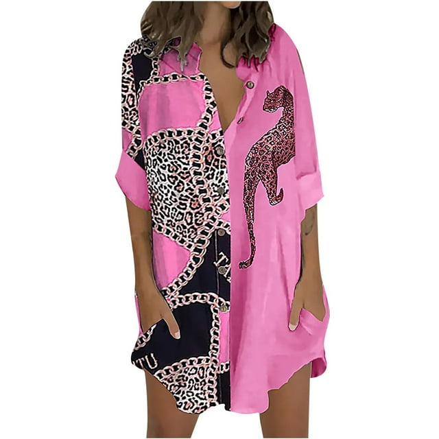 Cárdigan de manga larga estampado a la moda para mujer, camisa holgada de un solo pecho, camiseta de manga larga con solapa/camisa Pompotops FGAJ21646