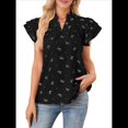 thumbnail image 1 of Tops con Volantes para Mujer, Blusas Bohemias con Cuello en V y Muescas, Camisetas Tipo Túnica con Mangas Abullonadas en Negro M, 1 of 9