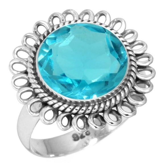 925 Sterling Silver Ring For Women - Girls Blue Quartz Gemstone Silver Ring Size 6 December Birthstone Hand Made Silver Ring Size 6 Thanksgiving Gift For Women 925 Silver Gemstone Jewelry