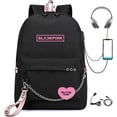 thumbnail image 1 of Mochila Kpop Lisa Rose Jisoo Jennie Shouler Bag Messenger Bag Mochila de carga USB de moda (negro 2), 1 of 5