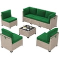 thumbnail image 4 of STARY 7 Pieces Rattan Outdoor Conversation Set, Patio Sectional Furniture Set with Glass Coffee Table, Green, 4 of 9