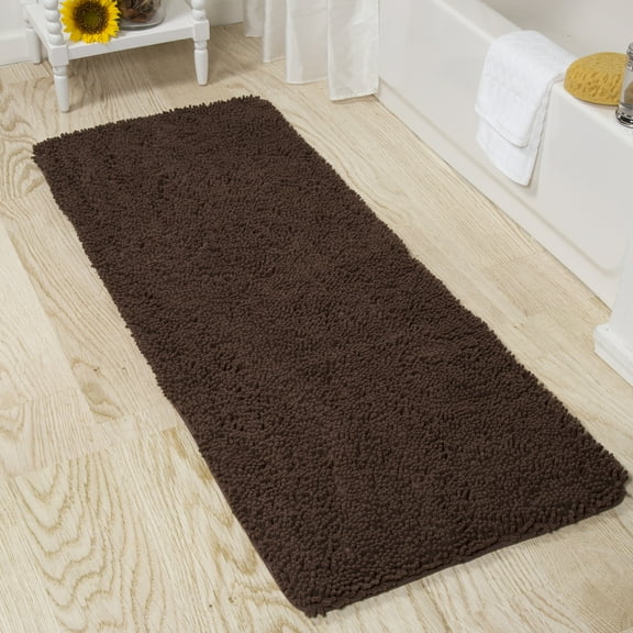 Lavish Home 58x24 Memory Foam Bath Mat with Plush Chenille Shag (Chocolate)