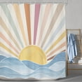 thumbnail image 2 of saxeuu Boho Rainbow Sun Shower Curtain Bathroom Set 60Wx71H Inches Retro 70s Abstract Colorful Sunshine Sunrise Sunset Ocean Sea Waves Bath Accessories Aesthetic Art Home Decor Fabric 12 Pack Hooks, 2 of 6