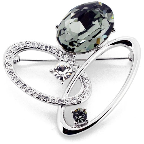 Grey Oval Swarovski Crystal Pin Brooch by