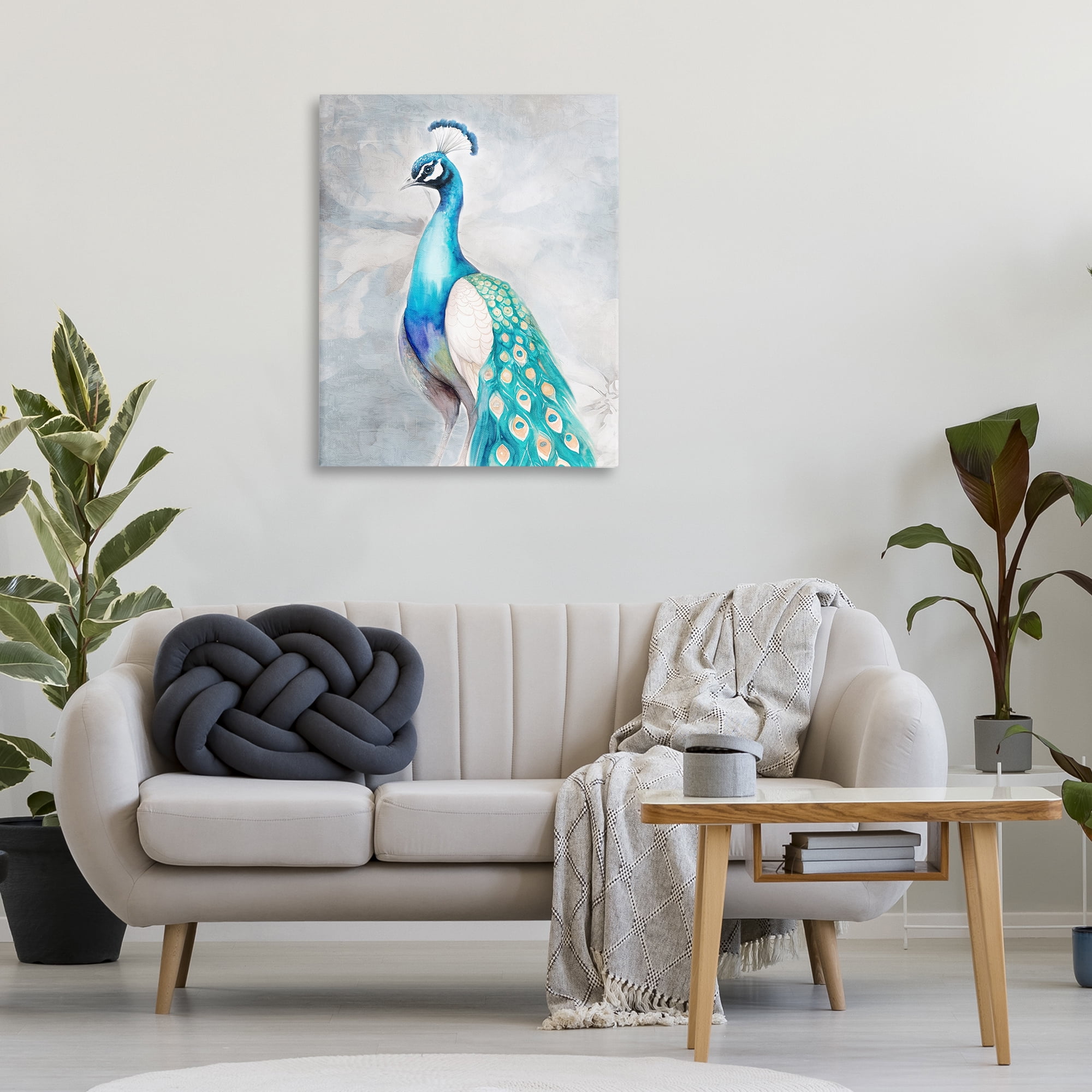 Stupell Industries Elegant Blue Peacock Animals Painting Wrapped Canvas Art Print Wall Art, 30 x 40
