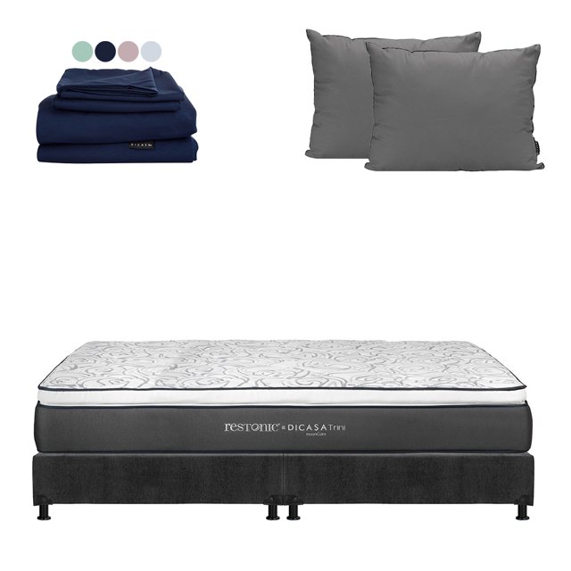 Colchón King Size Trini Restonic + Box + Almohadas 2 Pack + Sábanas Softy