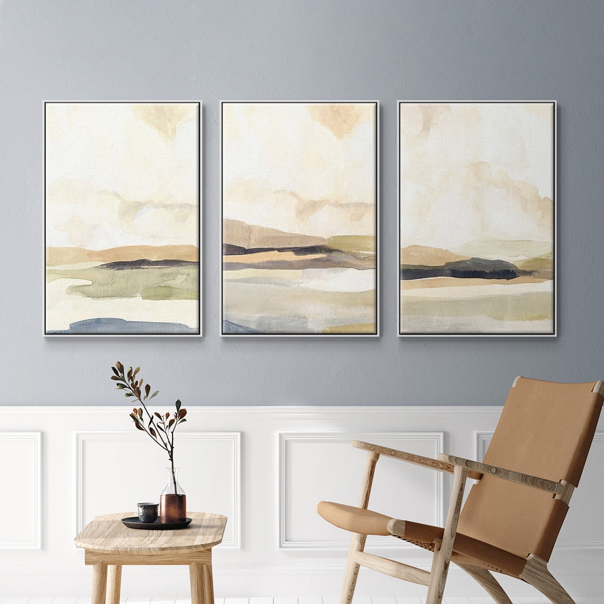 Abstract Neutral Tone Framed Wall Art – Slate Movement I – Premium Gallery Wrapped Canvas, L Floating Frame, 3 Piece Set, Ready to Hang