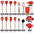 thumbnail image 5 of Silicone Cooking Utensils 35 Piece Set, Lychee Kitchen Utensil Set Heat Resistant Household Necessities Spatula Spoon Set with Wooden Handle for Non-Stick Cookware (Red), 5 of 8
