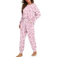 thumbnail image 2 of SCRAWLGOD Pink Leopard Print Women's Pajama Set Pullover Cozy Lounge Sets Lightweight Long Sleeve Sleepwear Casual Soft 2 Piece Pjs with Pockets & Elastic Band, L, 2 of 7