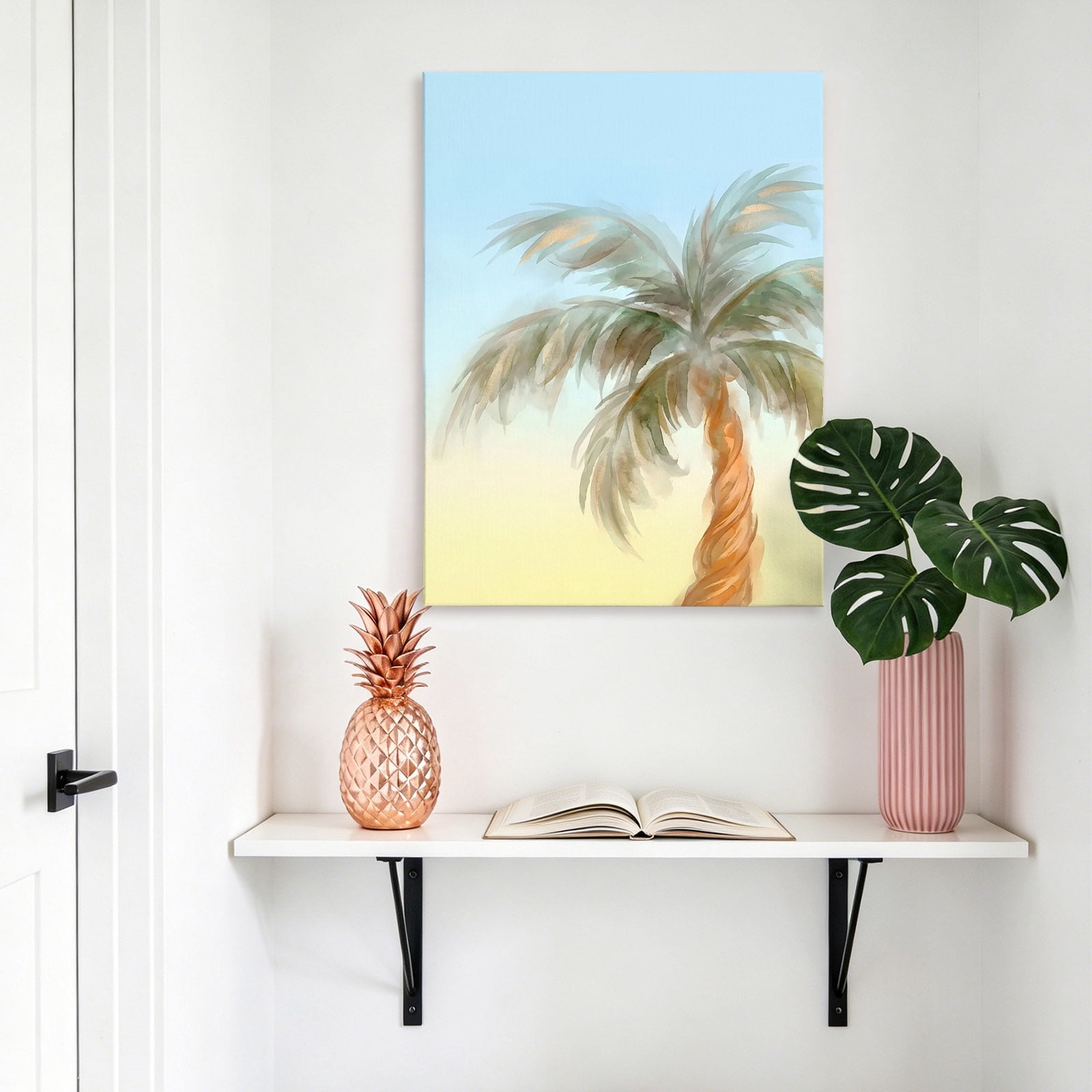 Summer Palm Tree Canvas Wall Art for Living Room, Coastal Tropical Plant Watercolor Texture Poster Print Painting for Bedroom Office Home Decoration Wall Pictures Prepare To Hang 22"x28"