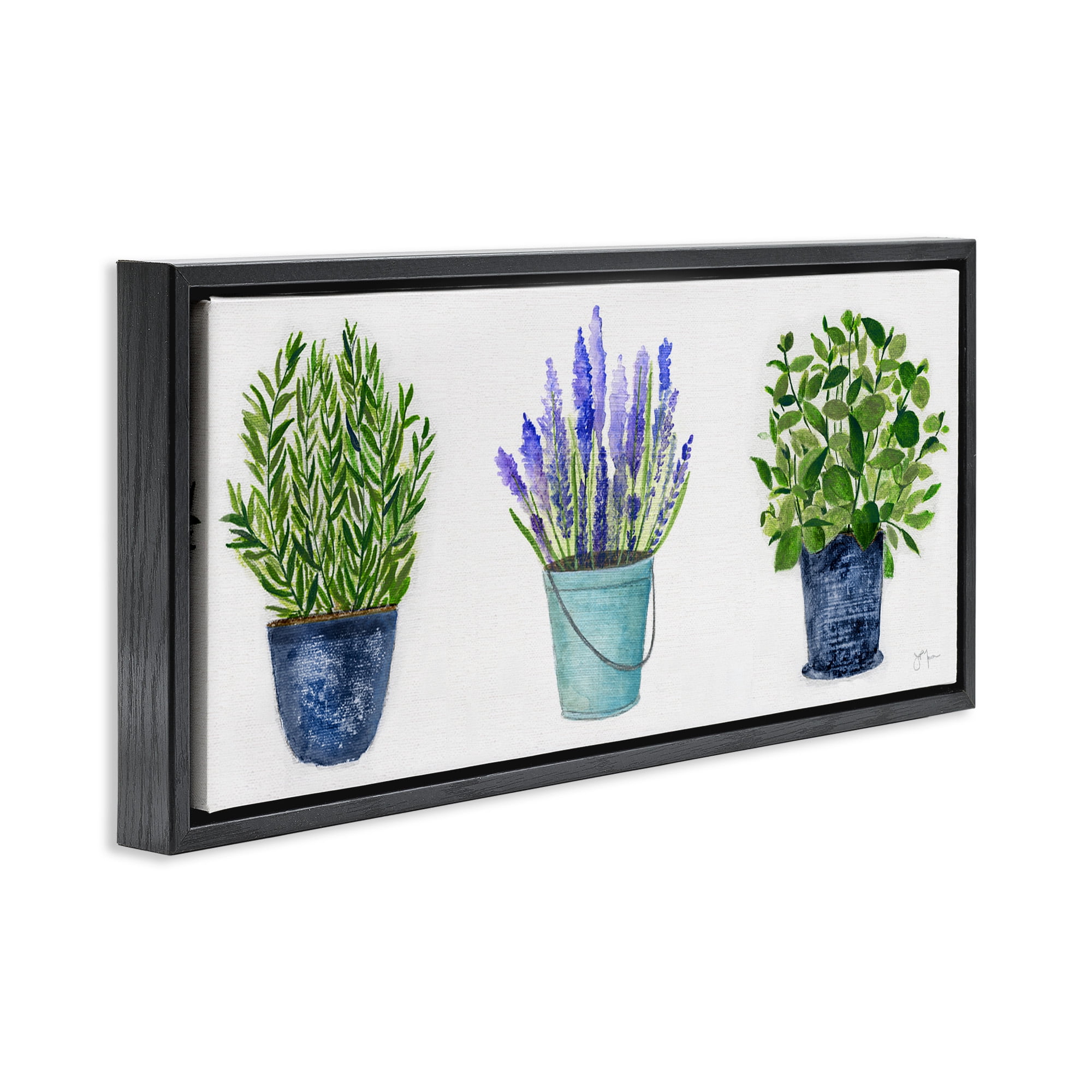 Stupell Industries Varied Potted Plants & Herbs Botanical & Floral Painting Black Floater Framed Canvas Art Print Wall Art, 31 x 14