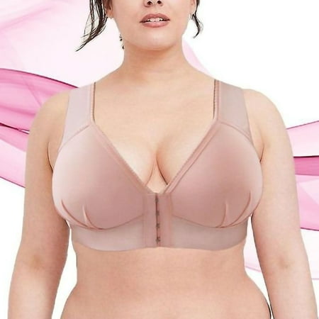 

Lolmot Womens Plus Size Front Closure Bra Comfortable Rib Wirefree Back Support Posture Bra Soft Everyday Push Up Bra on Clearance