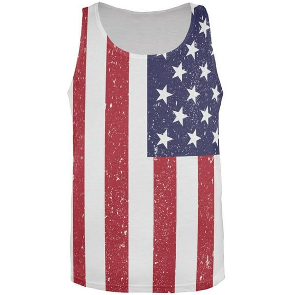4th of July American Flag Distressed All Over Adult Tank Top - 2X-Large