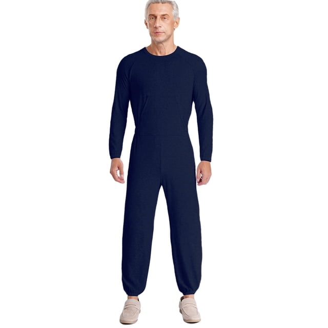 CHICTRY Combinaison Adaptative pour Hommes Manches Longues Poignets Élastiques Combinaison Anti-Rayures Col Rond Justaucorps d'Infirmière Bleu Foncé TG