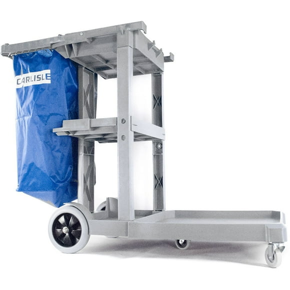Carlisle JC1945L23 Janitor Cart w/ 3 Shelves, Gray/Blue