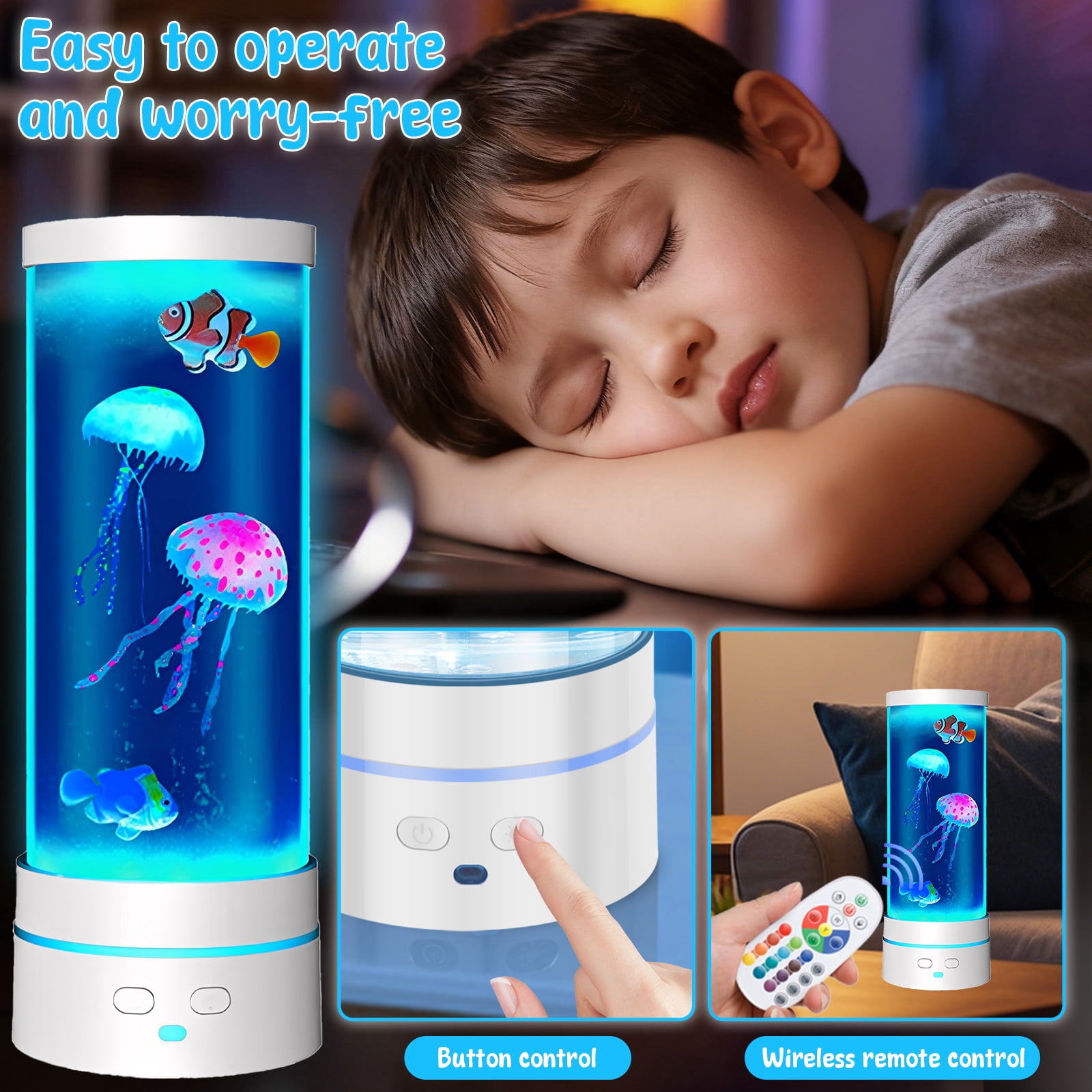 NUAHRHY Jellyfish Lamp, 17 Color Fantasy Aquarium Night Light, Remote Control&USB Powered Artificial Fish Tank Lamp with Moving Fish, Decoration for Living Room and Office