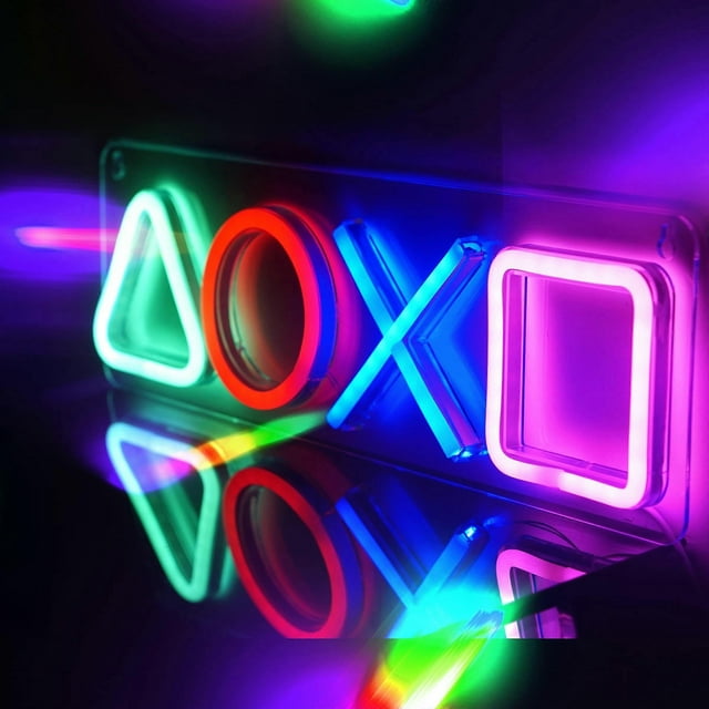 LED Neon Light Signs, Gamer Neon Sign Geometry Art for Room Decor, Gaming Wall Light for Kids Teens & Boys