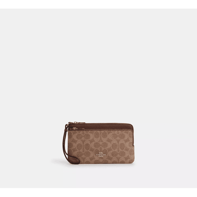 Cartera Coach Doble Cierre en Signature Canvas con Correa de Muñeca