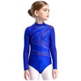 thumbnail image 3 of iiniim Kids Girls Gymnastics Leotard Long Sleeve Rhinestones Splice Mesh Dance Figure Skating Bodysuit Blue 14, 3 of 7